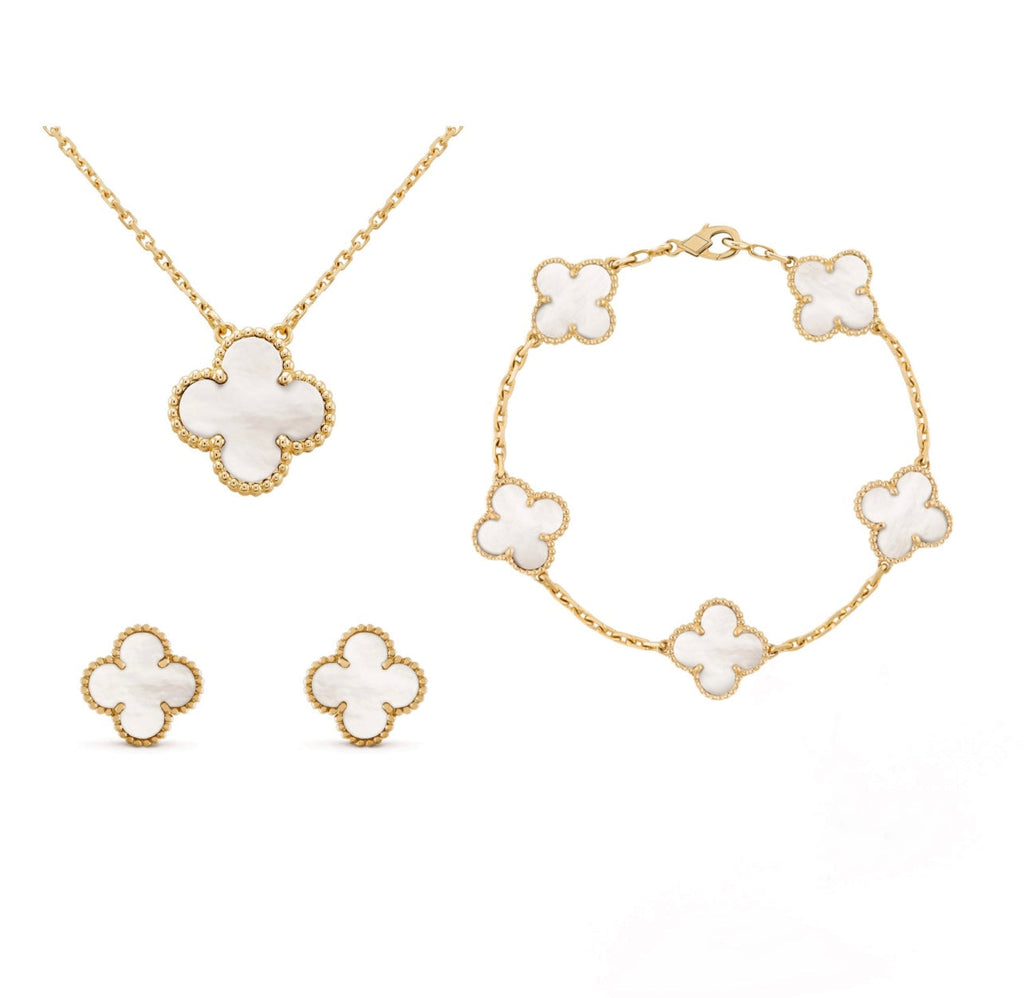 Sada šperků Stella se čtyřlístkem, 3 díly: náhrdelník, náramek a náušnice