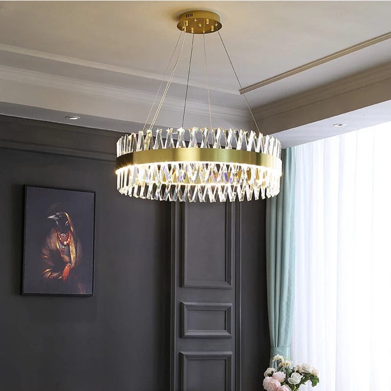 Lustre Cristal Croisé Doré Aurelia avec Éclat Luxor