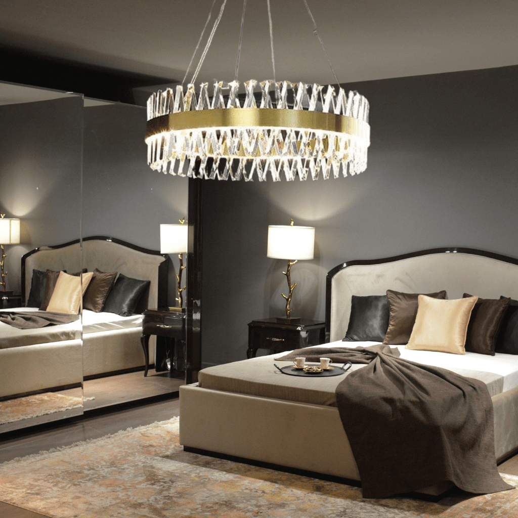 Lustre Cristal Croisé Doré Aurelia avec Éclat Luxor