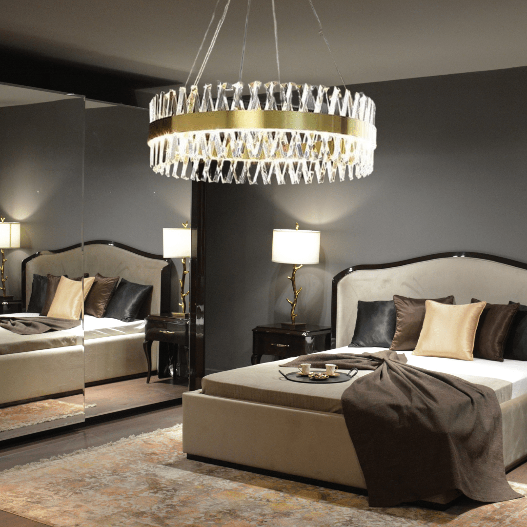 Lustre Cristal Croisé Doré Aurelia avec Éclat Luxor