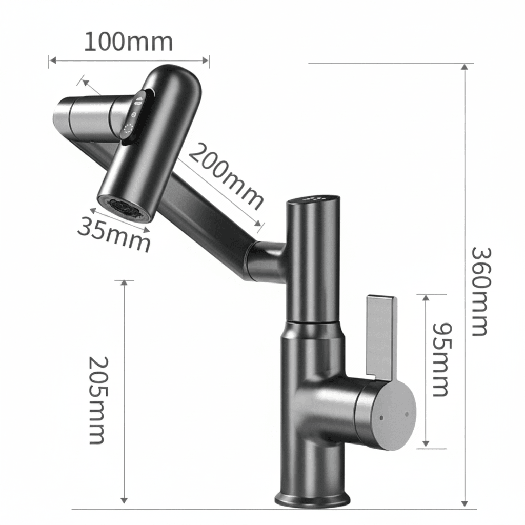 360° Swivel Kitchen Faucet With Temperature Display In Chrome Stainless Steel