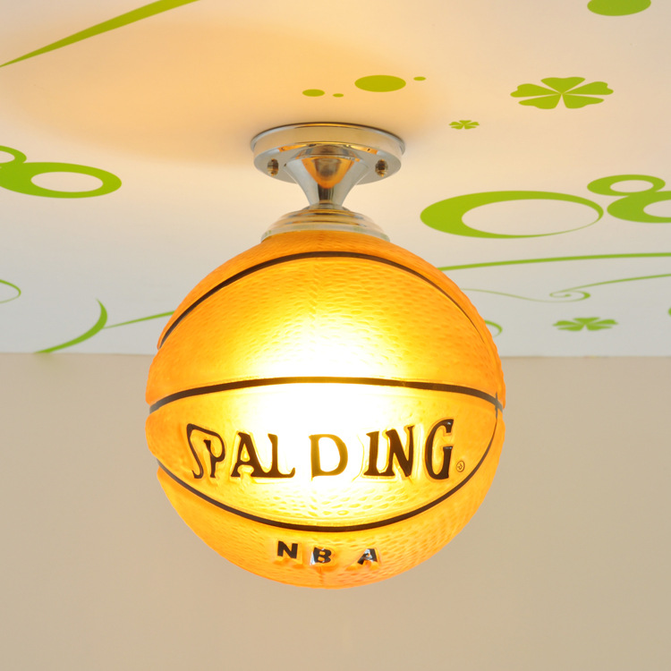 Kids Room Ceiling Light With Soccer And Basketball LED 30 Cm Glass Design