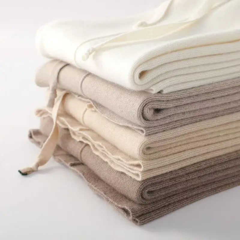 Women's Wool Cashmere Blend Wide-Leg Trousers With Elastic Waist