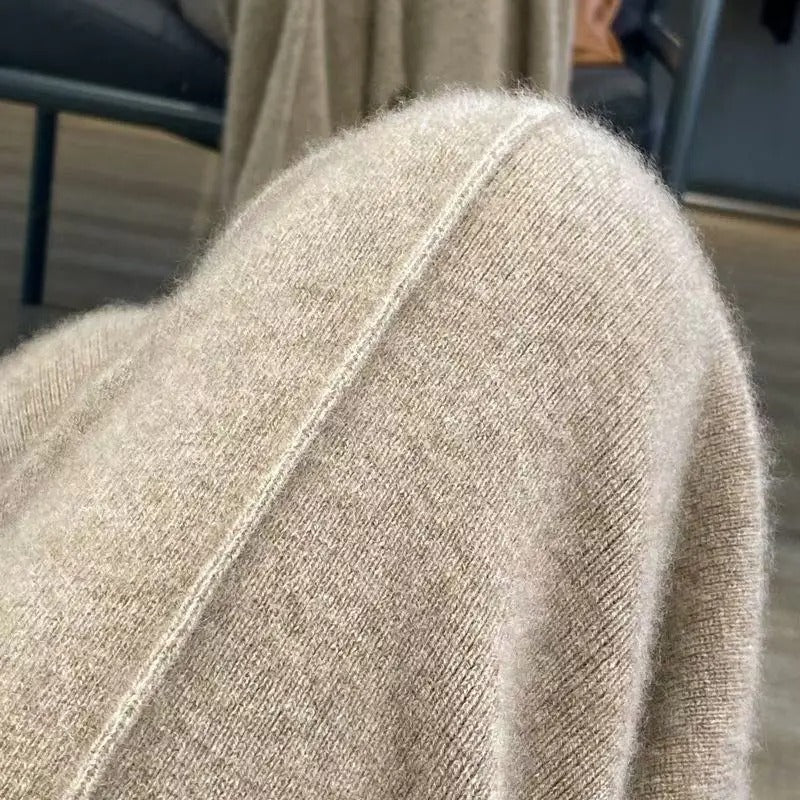 Women's Wool Cashmere Blend Wide-Leg Trousers With Elastic Waist