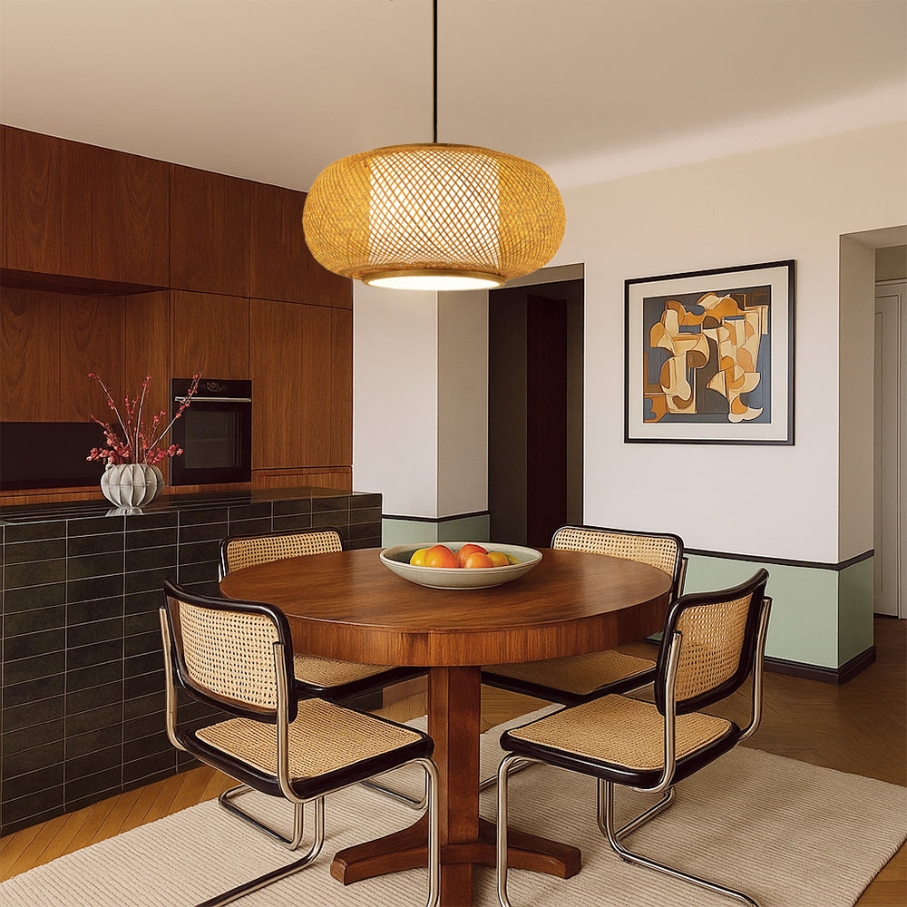 Aurorae Bamboo Pendant Light With Open Weave Shade