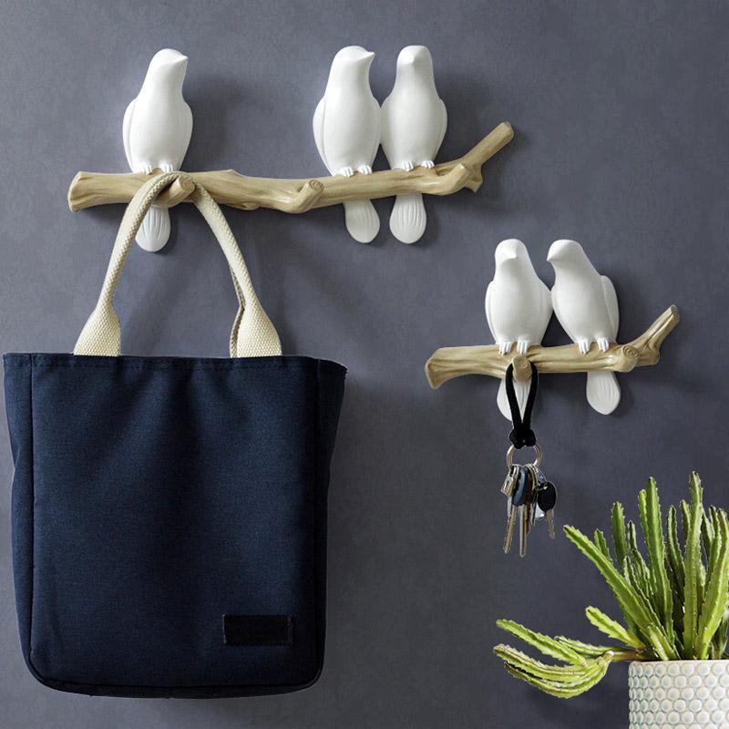 Lovely Birds Wall Coat Hook Decor With Birds On Branch Design
