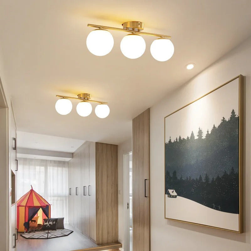Nordic LED Glow Glass Ceiling Fixture With White Sphere