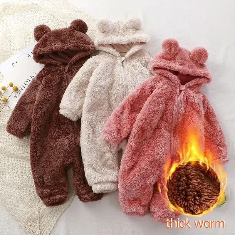 SnuggleNest Flannel Romper For Babies, Fluffy Winter Romper