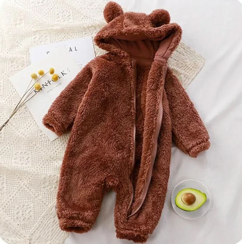 SnuggleNest Flannel Romper For Babies, Fluffy Winter Romper