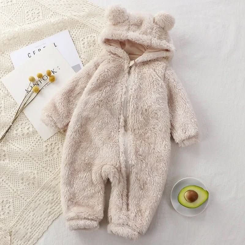 SnuggleNest Flannel Romper For Babies, Fluffy Winter Romper
