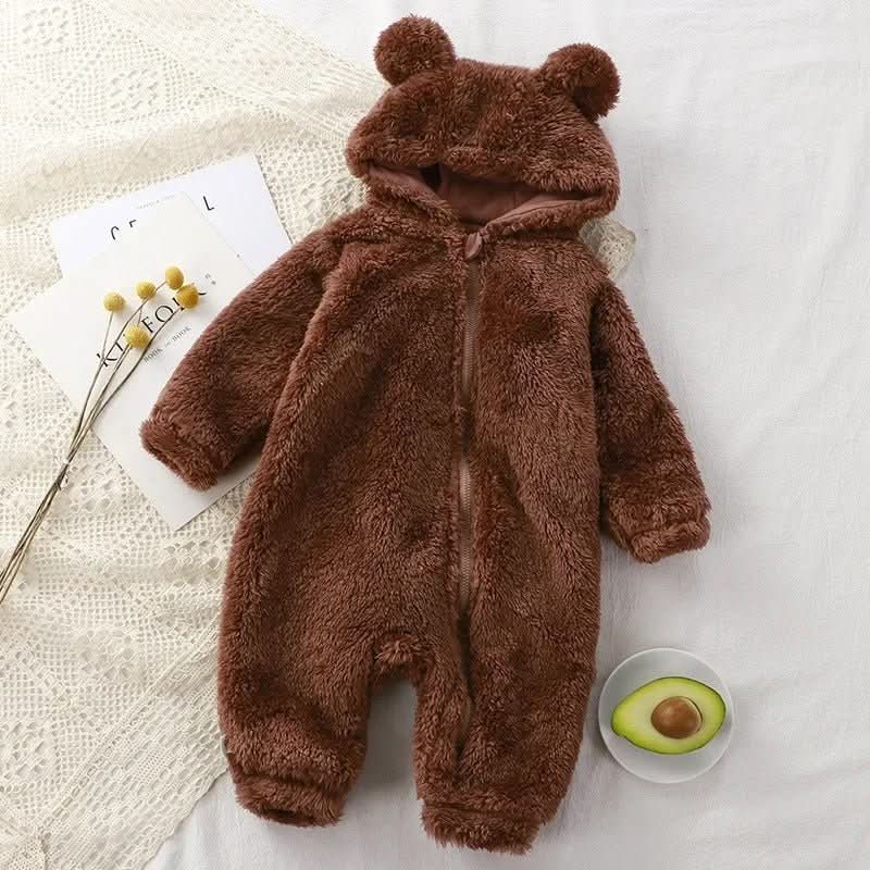 SnuggleNest Flannel Romper For Babies, Fluffy Winter Romper