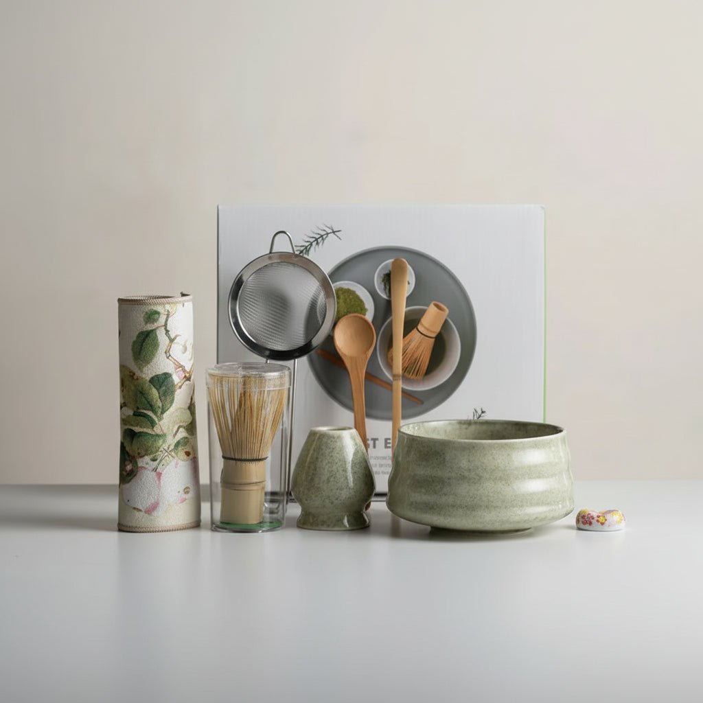 MATCHÉRA Complete Matcha Kit, 8 Piece Set With Sakura Bowl And Bamboo Whisk