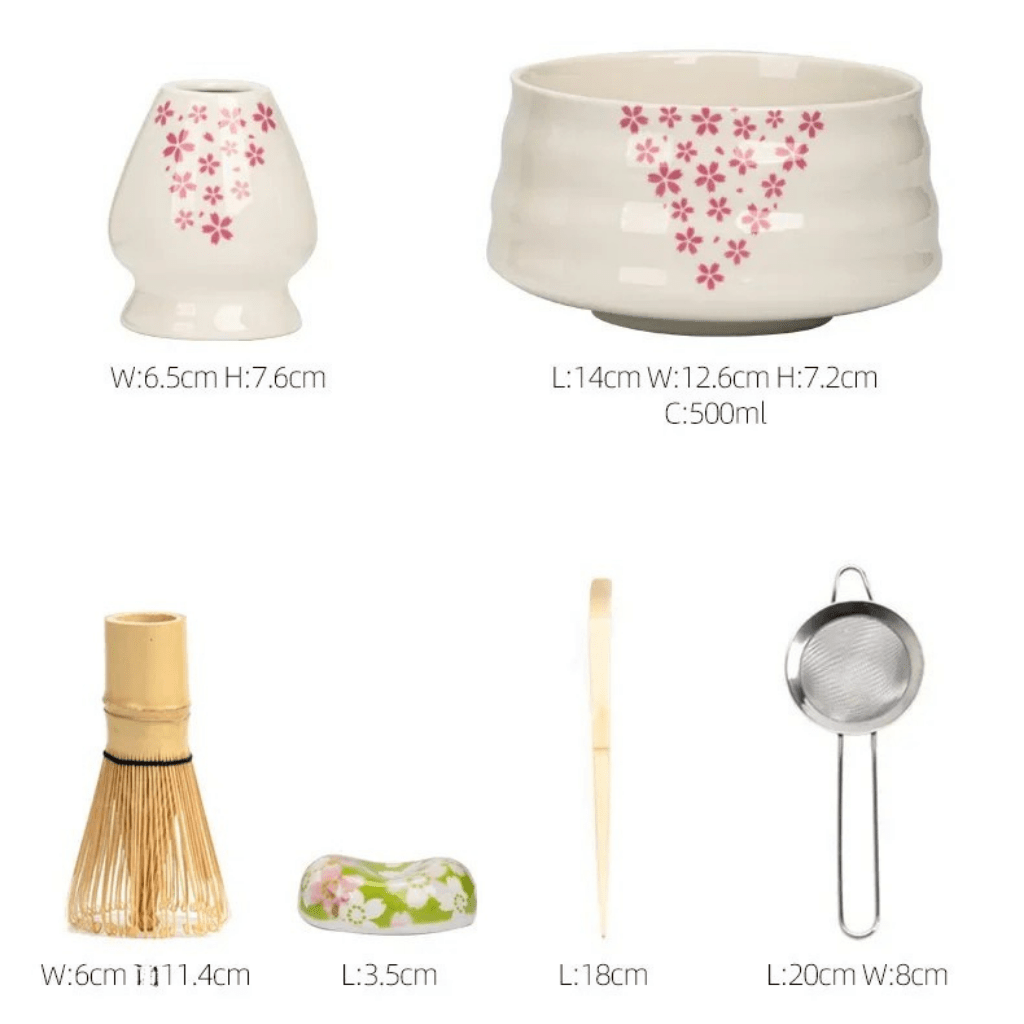 MATCHÉRA Complete Matcha Kit, 8 Piece Set With Sakura Bowl And Bamboo Whisk