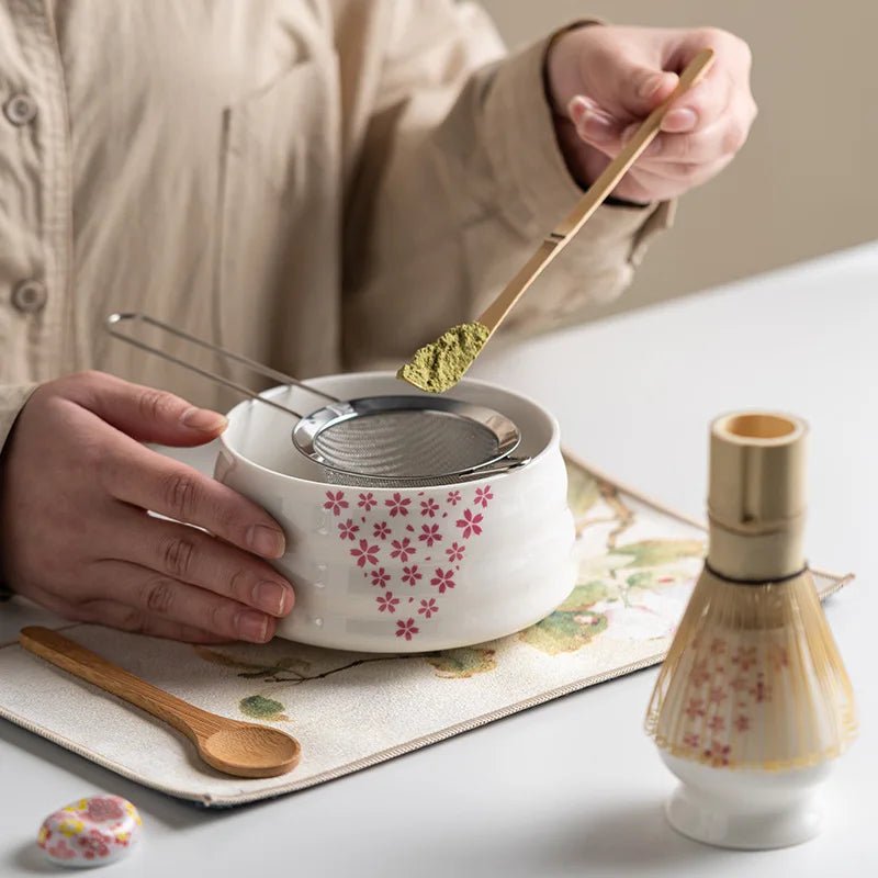 MATCHÉRA Complete Matcha Kit, 8 Piece Set With Sakura Bowl And Bamboo Whisk