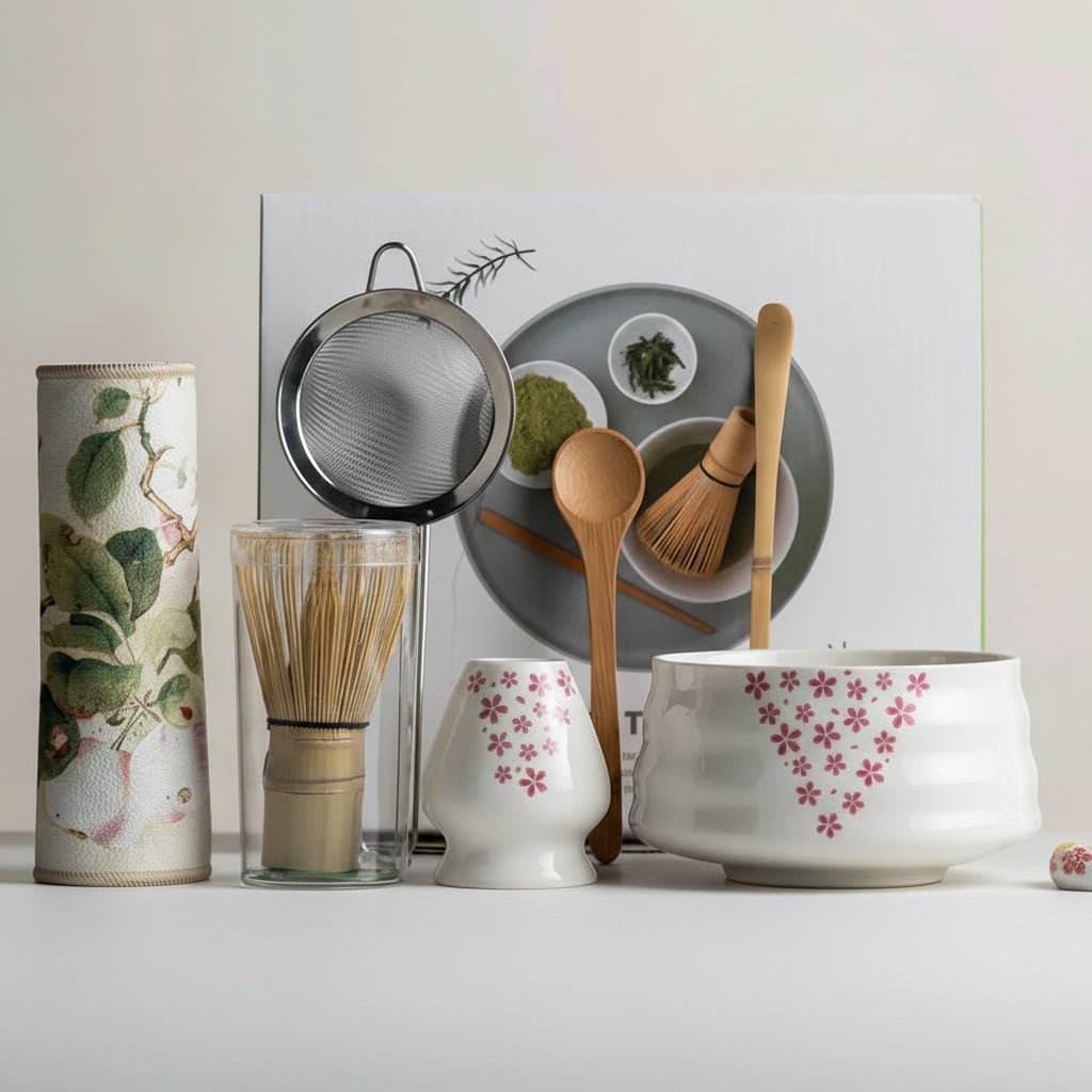 MATCHÉRA Complete Matcha Kit, 8 Piece Set With Sakura Bowl And Bamboo Whisk