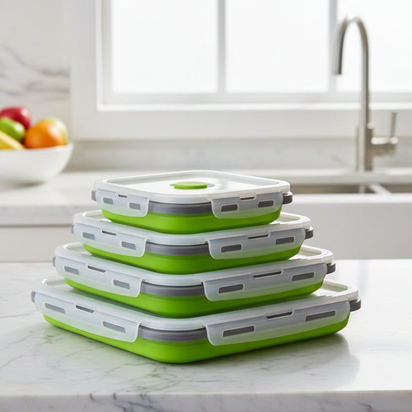 Contenants de préparation de repas pliables en silicone MEALSTACK pour économiser de l'espace