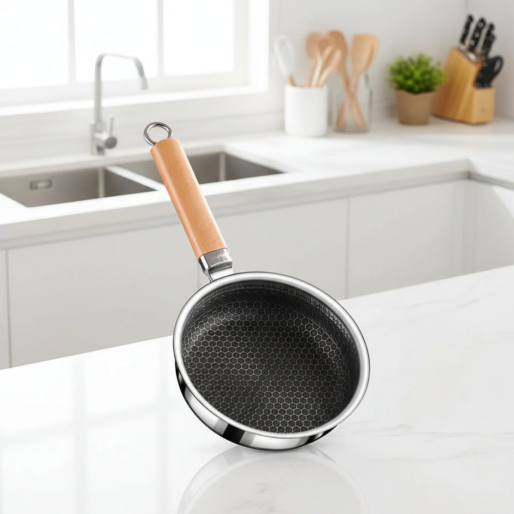 Padella in acciaio inox antiaderente METALZEN con controllo della presa bilanciato