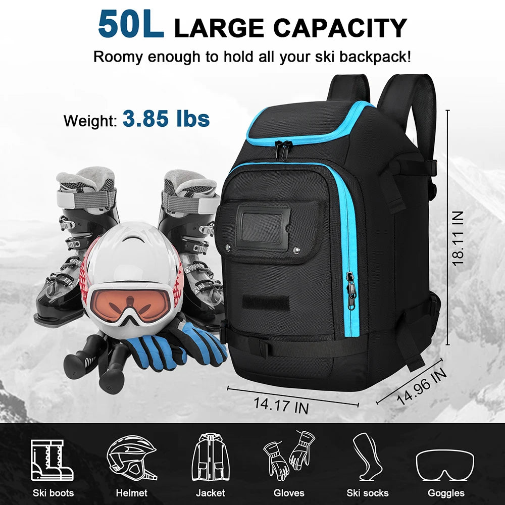 Zaino impermeabile MOUNTAINLOAD 50L per attrezzatura da sci, scarponi e accessori