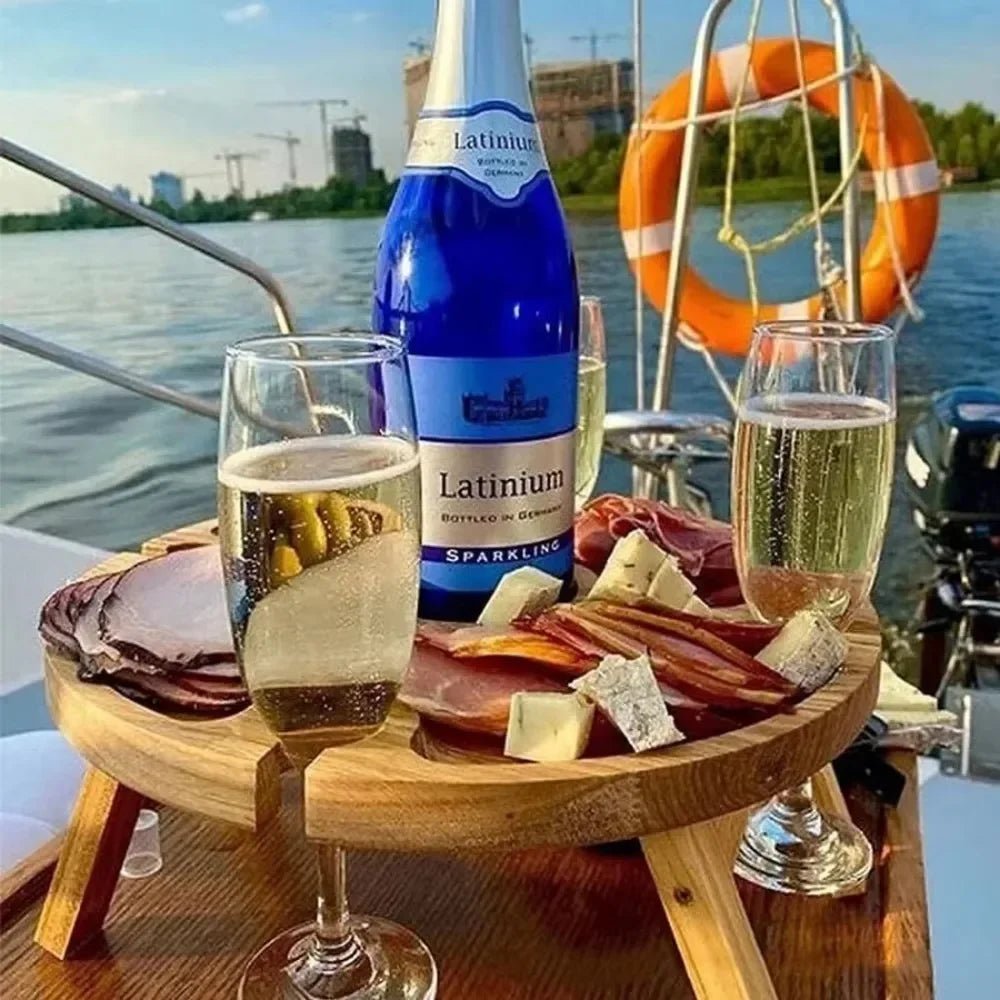 OAKDINER Foldable Picnic Table With Built In Wine Holder