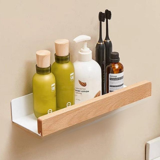 OAKVIA Rustic Corner Bath Shelf With Durable Adhesive Backing