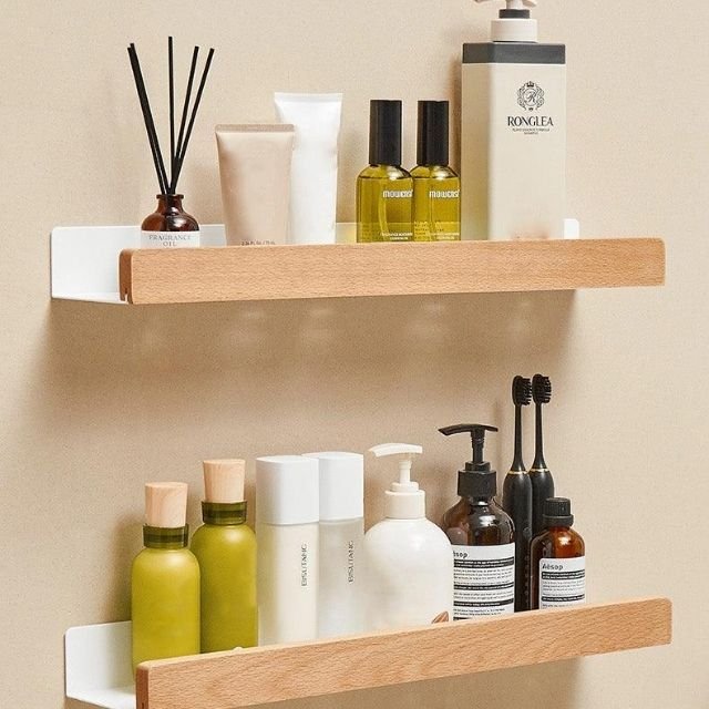 OAKVIA Rustic Corner Bath Shelf With Durable Adhesive Backing
