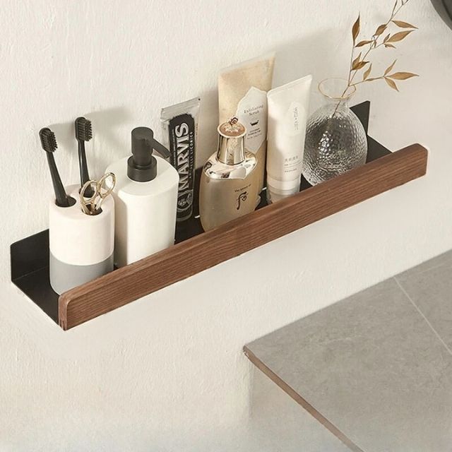 OAKVIA Rustic Corner Bath Shelf With Durable Adhesive Backing