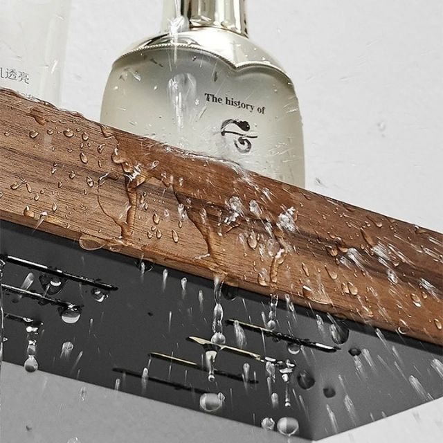 OAKVIA Rustic Corner Bath Shelf With Durable Adhesive Backing