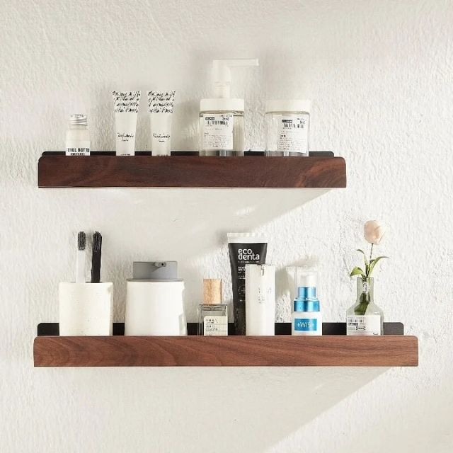 OAKVIA Rustic Corner Bath Shelf With Durable Adhesive Backing
