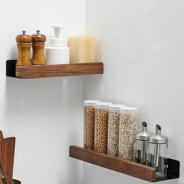 OAKVIA Rustic Corner Bath Shelf With Durable Adhesive Backing