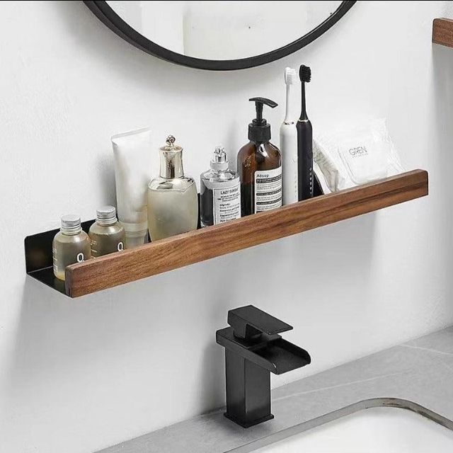 OAKVIA Rustic Corner Bath Shelf With Durable Adhesive Backing
