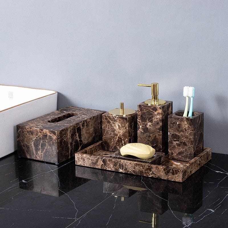 Colecția de accesorii pentru baie din marmură neagră OBSIDORA pentru băi de lux