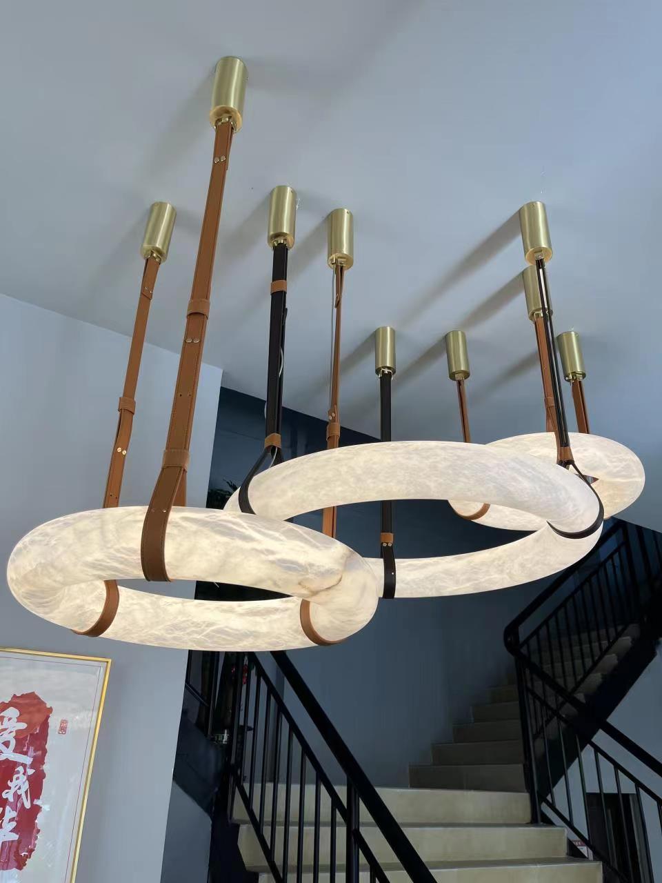 Alabaster-Ring-Hängeleuchte mit LED, Naturstein in Braun bis Gold, 3000K–6000K