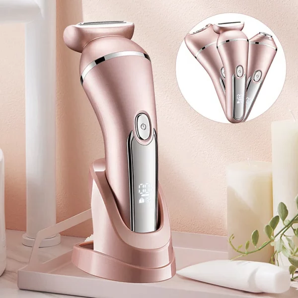 3-in-1 Rechargeable Waterproof Shaver for Face Body and Bikini Line Electric Women’s Shaver with Replaceable Heads