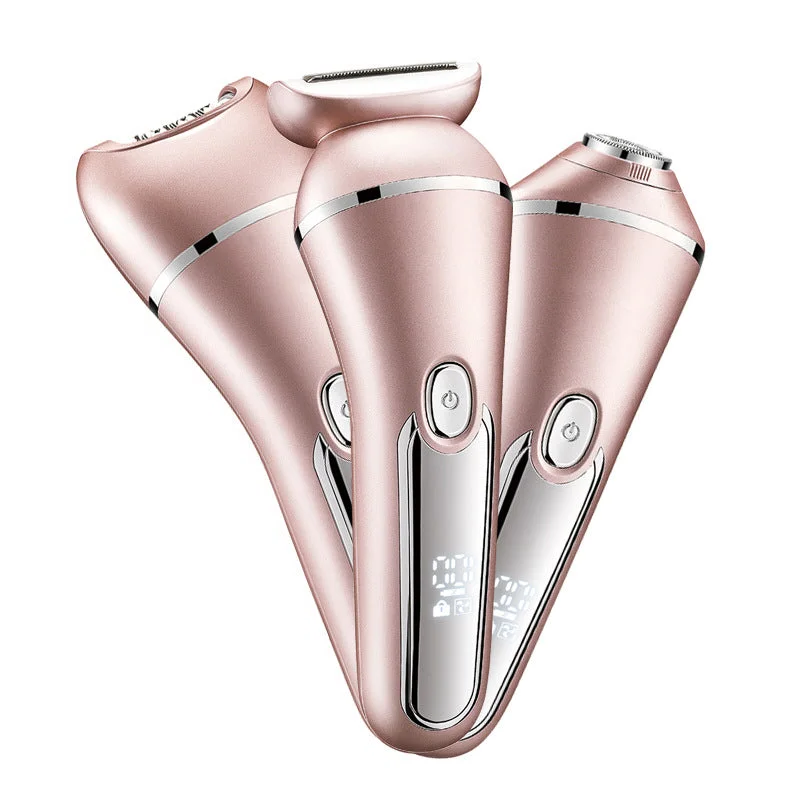 3-in-1 Rechargeable Waterproof Shaver for Face Body and Bikini Line Electric Women’s Shaver with Replaceable Heads