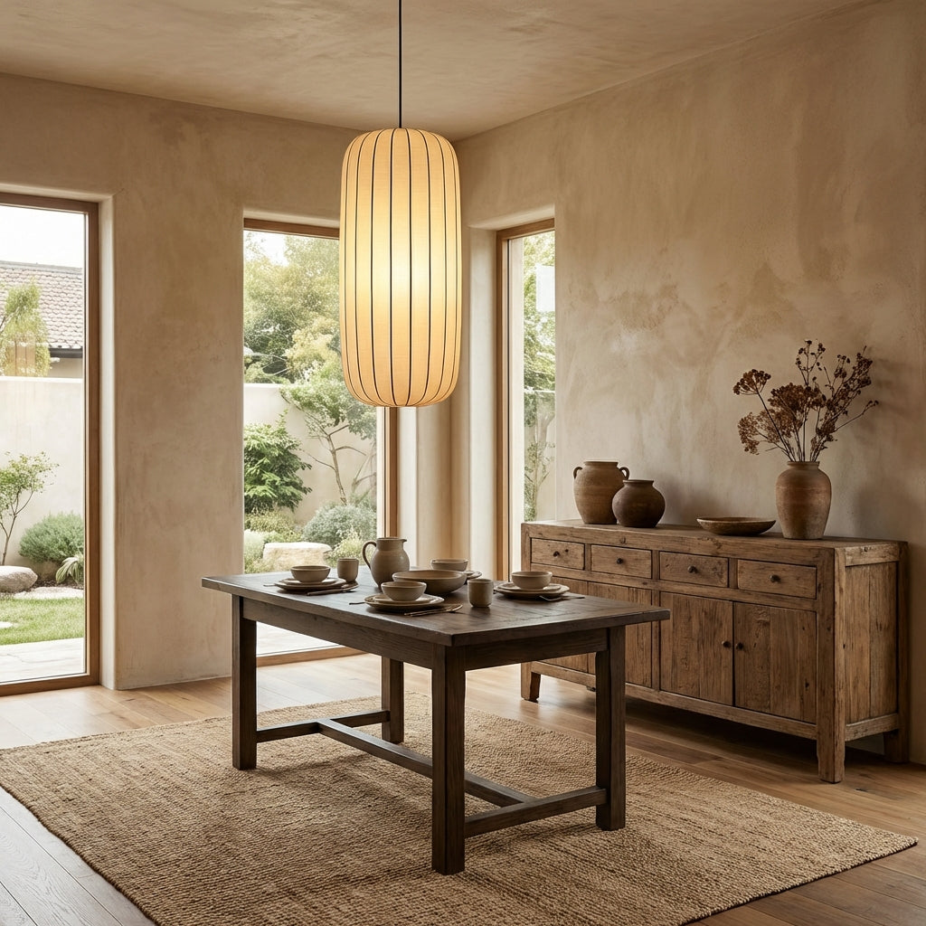 SilkLuma Elegancka Współczesna Lampa Wisząca do Kuchni z Abażurem z Jedwabiu