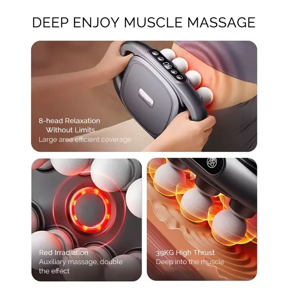 PowerRelief 8 Faszien-Massagegerät mit acht Aufsätzen, drei Modi, dreißig Intensitätsstufen