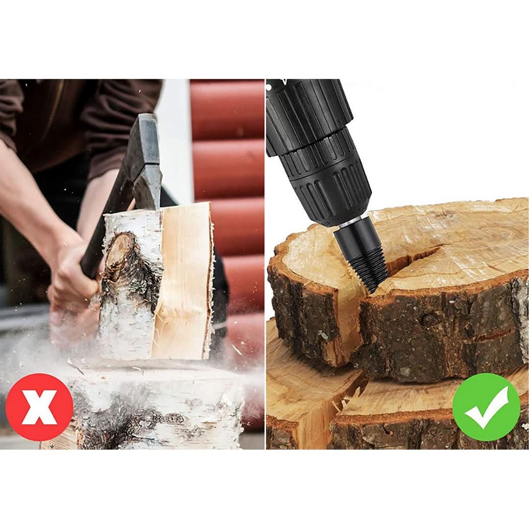 Herramienta para partir madera POWERSPLIT con taladro de acero al carbono y tres ejes