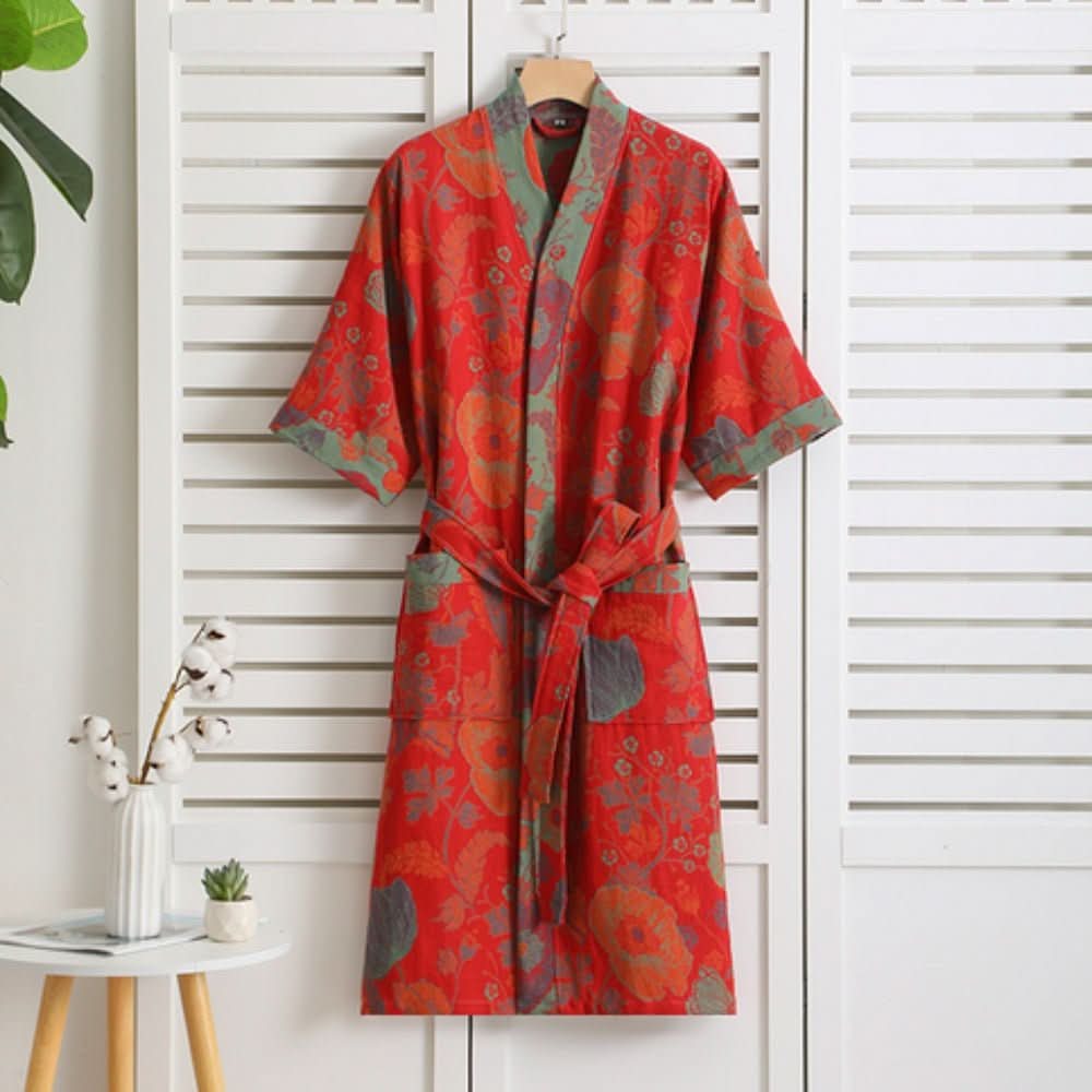 Szlafrok kąpielowy PrintLuxe z bawełny z ponadczasowymi retro kwiatami