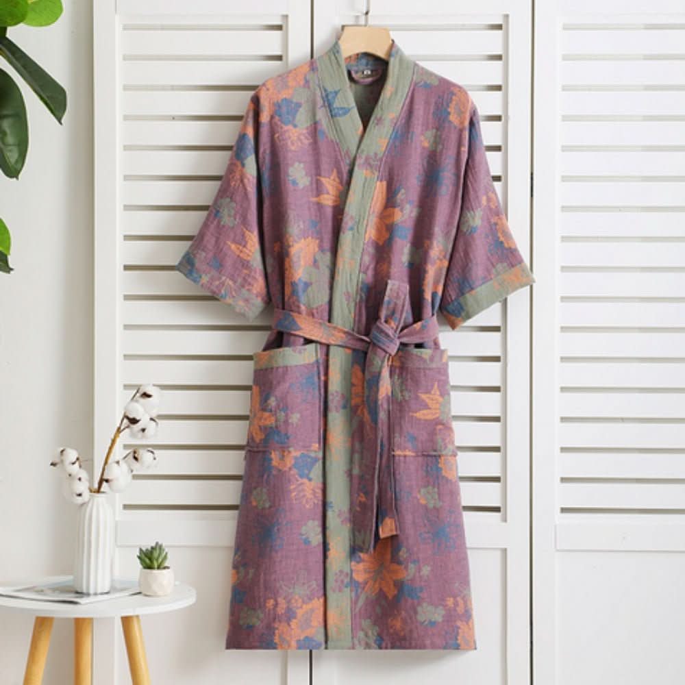 Szlafrok kąpielowy PrintLuxe z bawełny z ponadczasowymi retro kwiatami