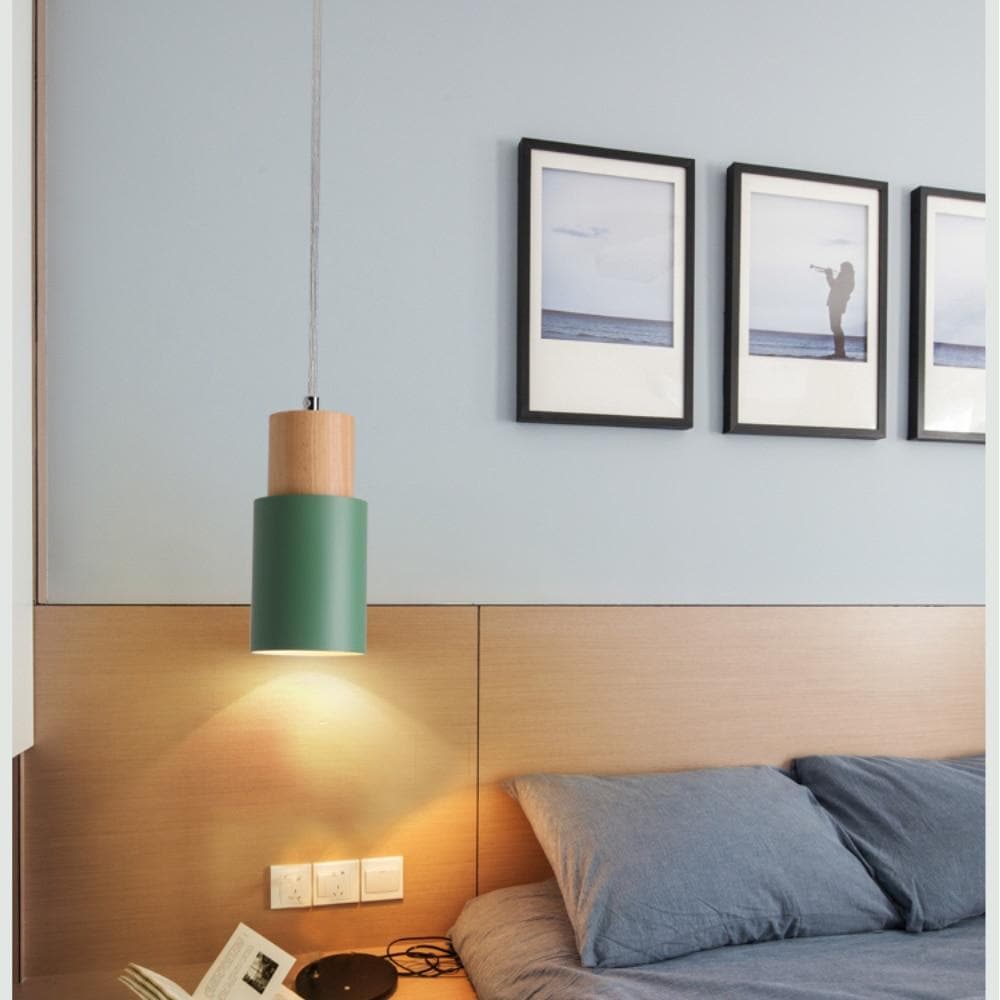 Aurelo Wood & Metal Cylinder Pendant Light Brushed Nickel