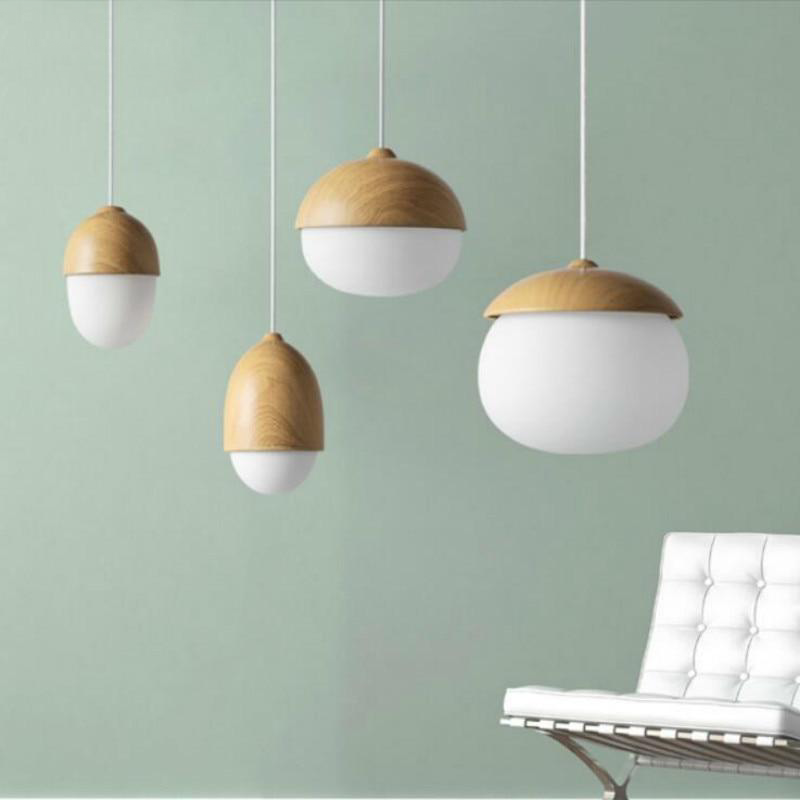 Luma Acorn Glass Pendant Lights With Faux Wood Accents