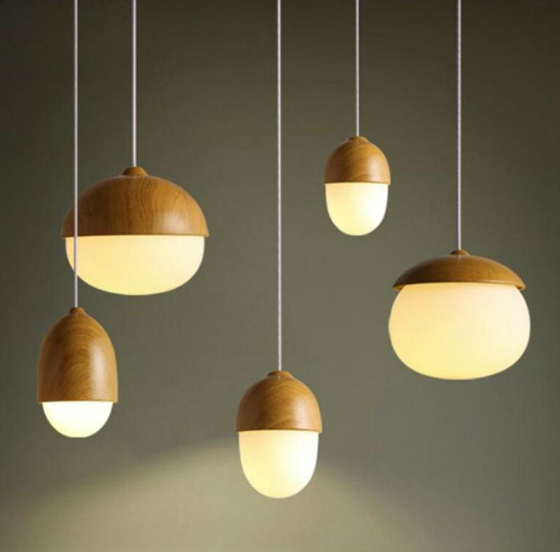 Luma Acorn Glass Pendant Lights With Faux Wood Accents