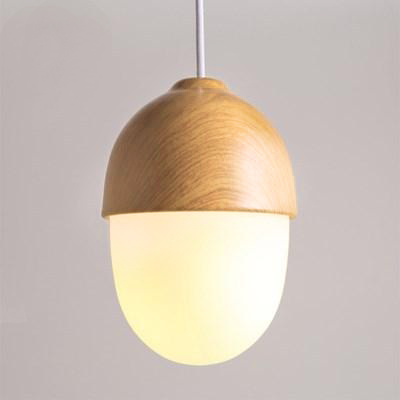 Luma Acorn Glass Pendant Lights With Faux Wood Accents