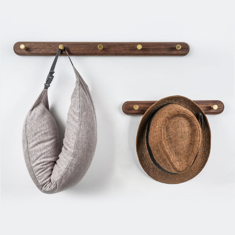 Nordic Wall Hooks Rack Set With Natural Wood And Brass Finish