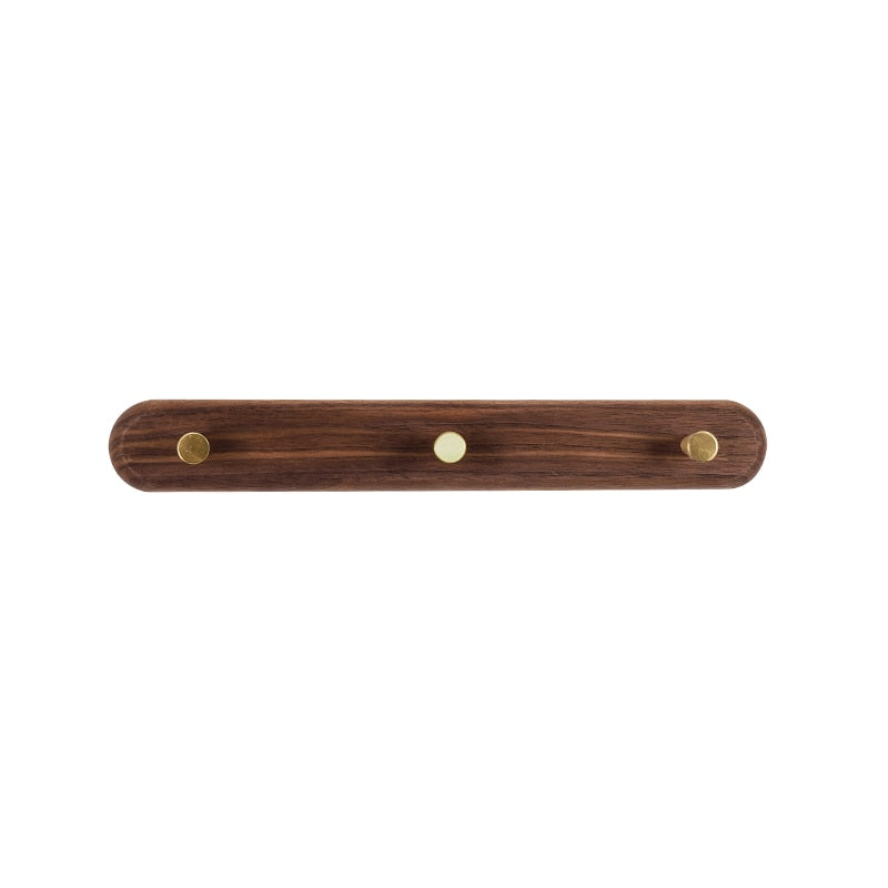 Nordic Wall Hooks Rack Set With Natural Wood And Brass Finish