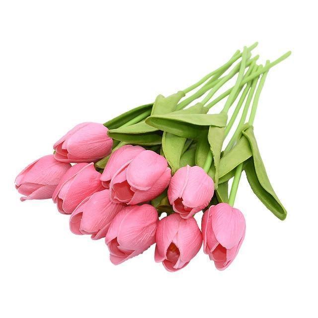 Sada deseti kusů umělých tulipánů a květin