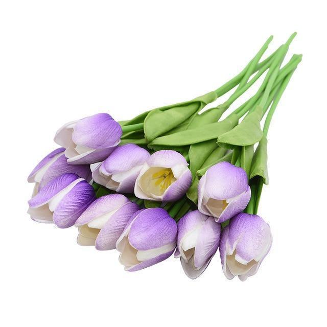 Sada deseti kusů umělých tulipánů a květin