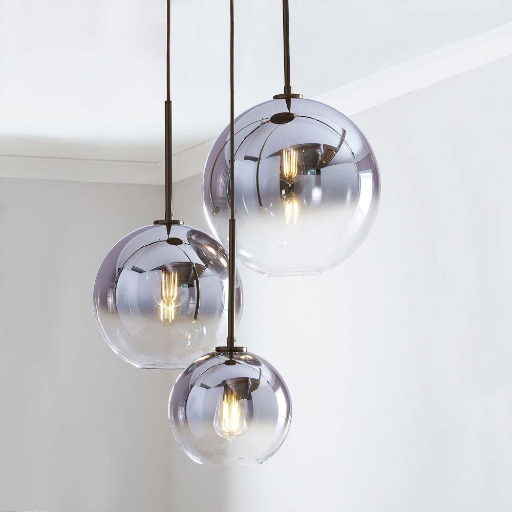 Lumen Glass Pendant Light In Champagne Amber Iconic Silver And Transparent
