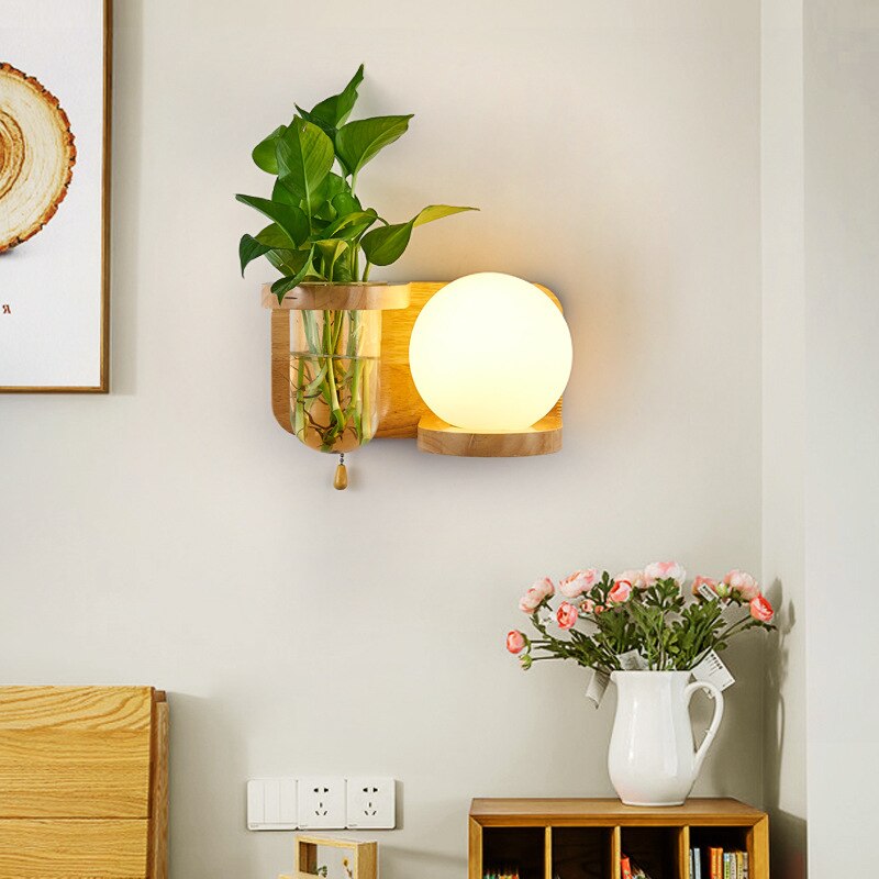LumenLeaf Holz Wandpflanzenleuchte für Zimmerpflanzen