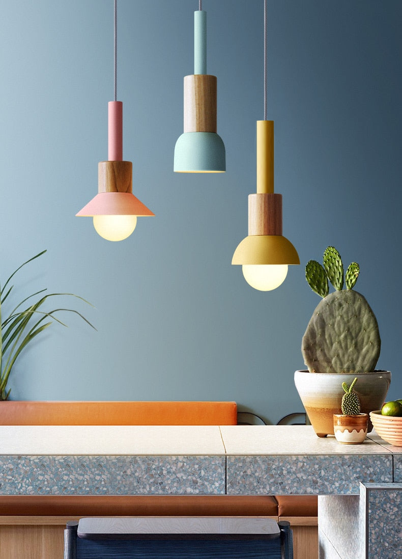 Averyn Metal and Wood Pendant Lights for Colorful Rooms